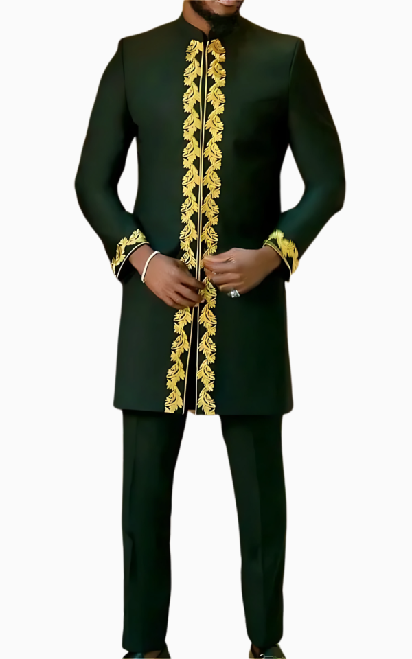 ensemble-africain-homme-mariage-noir-et-dore-1 Ensemble Africain Noir et Doré pour homme