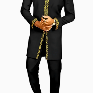 Ensemble Africain Noir Imprimé Doré pour Homme