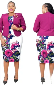 Robe et Veste Africaine à Motifs Floraux