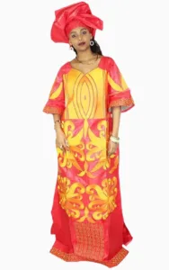 Robe boubou femme en tissu bazin