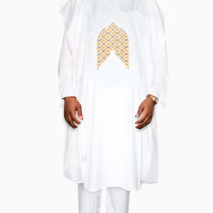 Grand boubou homme blanc élégant en tissu africain