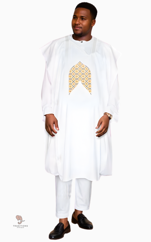 grand-boubou-homme-blanc-1 Grand boubou homme blanc élégant en tissu africain