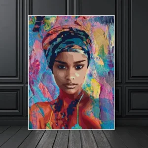 Grand tableau africain aux motifs traditionnels colorés