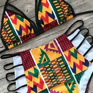 Maillot de bain africain femme 2 pièces avec motifs colorés