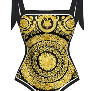 Maillot de bain femme noir et doré africain