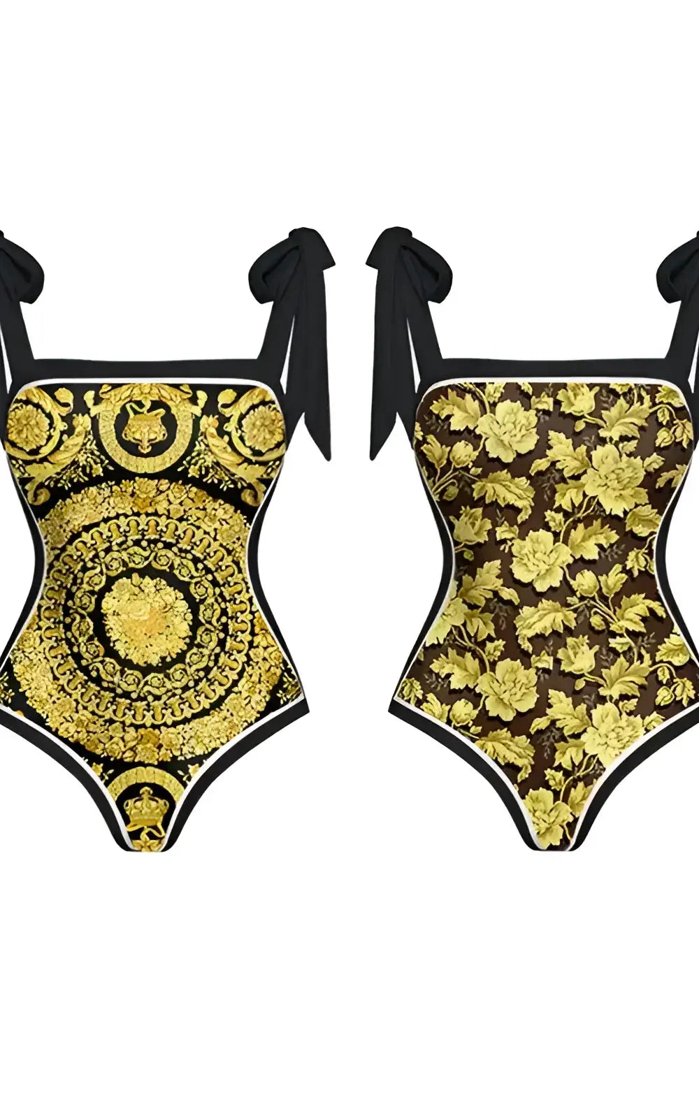 Vêtement africain femme : maillot de bain noir et or
