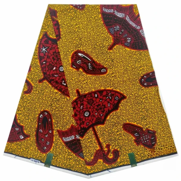 Tissu africain à motifs wax avec motifs stylisés
