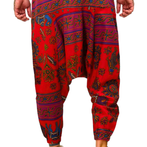 Pantalon homme rouge avec motifs africains vibrants