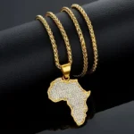 Pendentif Afrique en forme de carte avec diamant