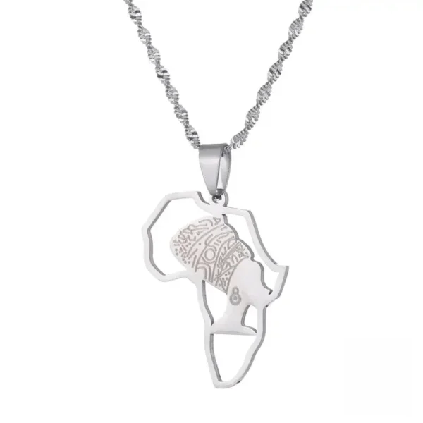 Pendentif carte d'Afrique avec design inspiré de Néfertiti
