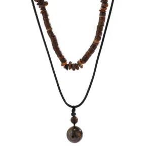 Pendentif en bois africain avec perle naturelle