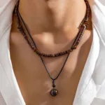 Pendentif unique, perle en bois, charme ethnique