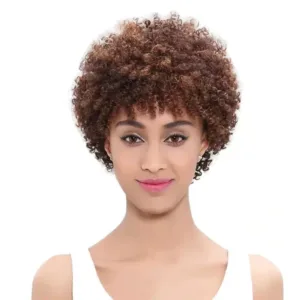 Perruque courte afro stylée pour un look moderne