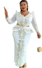 Robe Africaine blanche et dorée pour femme