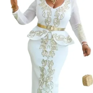 Robe Africaine blanche et dorée pour femme