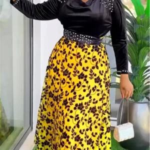 Robe de soirée en velours pour femme, style africain