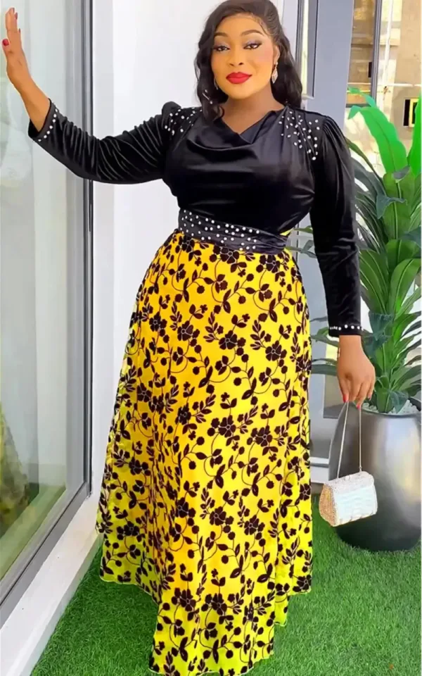 robe-africaine-de-soiree-en-velours-1 Robe de soirée en velours pour femme, style africain