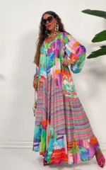 Robe d'été col V aux motifs africains