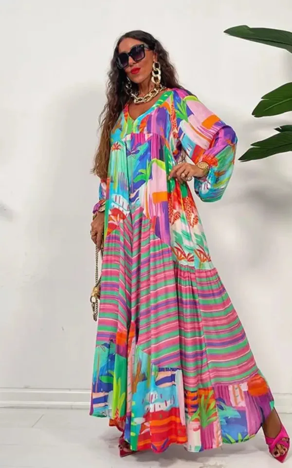 Robe d'été col V aux motifs africains