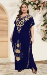 Robe en coton noir avec motifs dorés