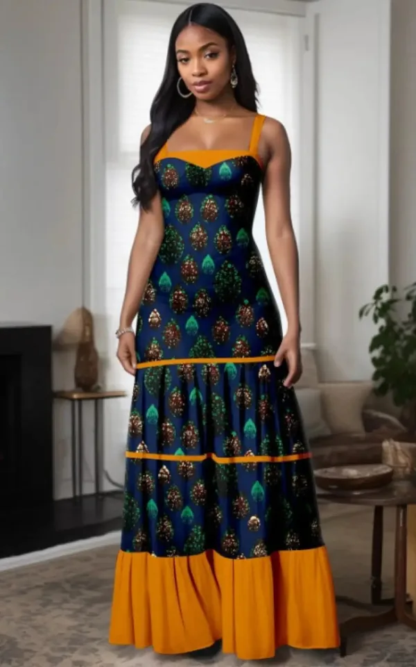 Robe longue en tissu africain