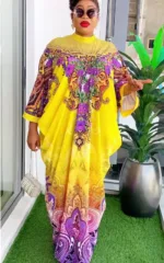 Robe africaine femme jaune et violette
