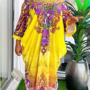 Robe africaine femme jaune et violette