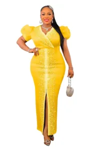 Robe Afro chic à manches courtes, col en V