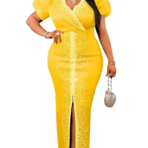 Robe Afro chic à manches courtes, col en V