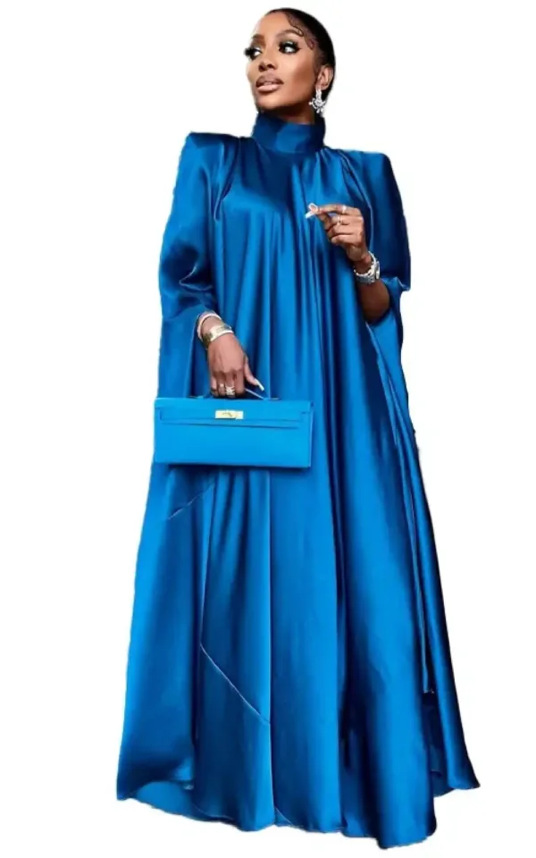 Robe unie à manches pour femme africaine