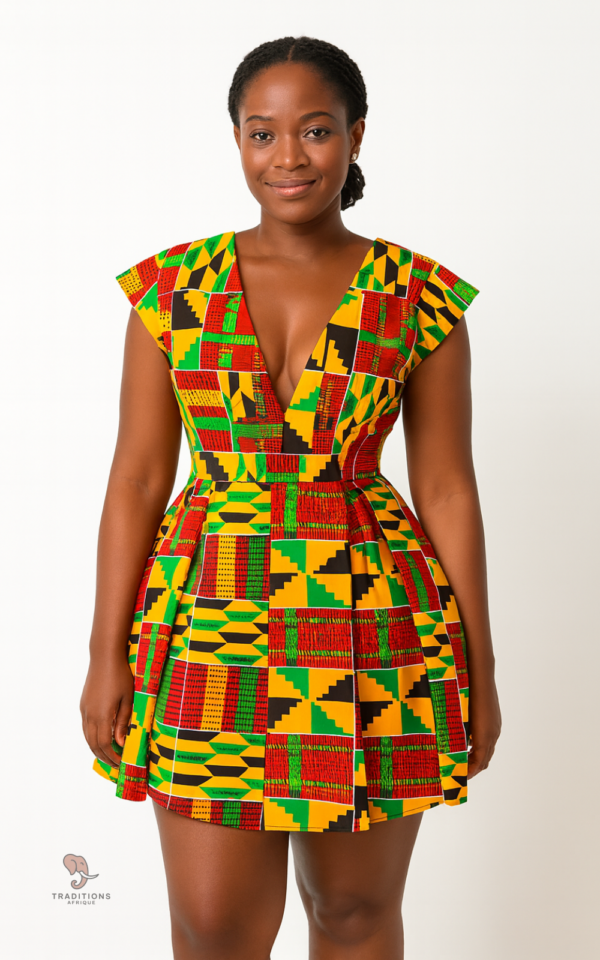Robe africaine en tissu Kente, traditionnelle et élégante