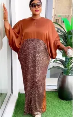 Vêtements africains, robe longue avec sequins brillants