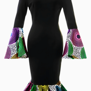 Robe Africaine Noire à Manches Évasées