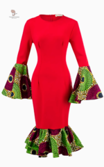 Robe Africaine Rouge Manches Évasées pour Femme