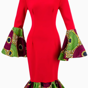 Robe Africaine Rouge Manches Évasées pour Femme