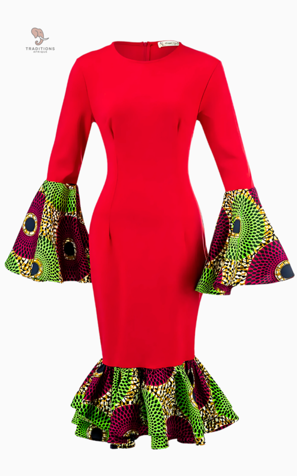 robe-africaine-manches-evasees-rouge-1 Robe Africaine Rouge Manches Évasées pour Femme