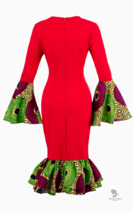 Robe Évasée Rouge avec Manches pour Style Africain