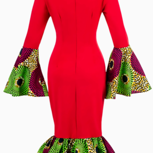 Robe Évasée Rouge avec Manches pour Style Africain