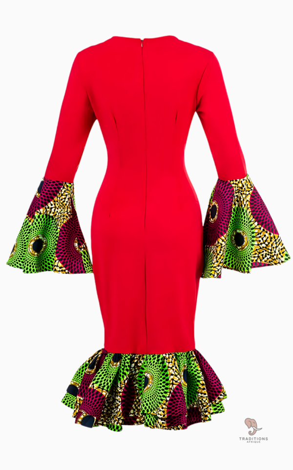 Robe Évasée Rouge avec Manches pour Style Africain