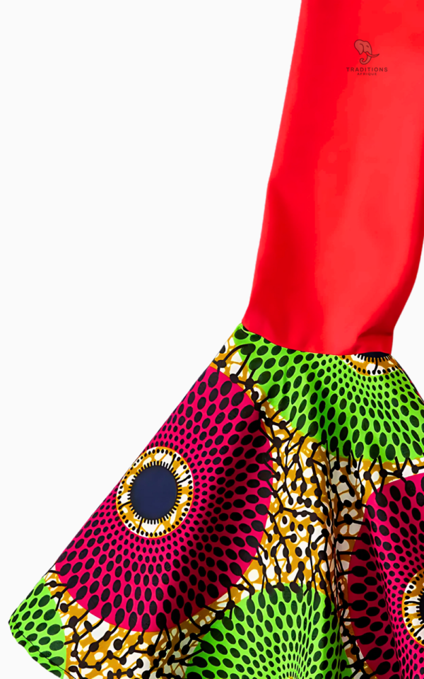 Robe Femme Africaine en Teintes Rouges et Manches Larges
