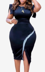 Robe Africaine Moulante avec Col Rond pour Femme