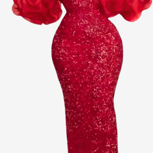 Robe Africaine Rouge avec Paillettes pour Femme