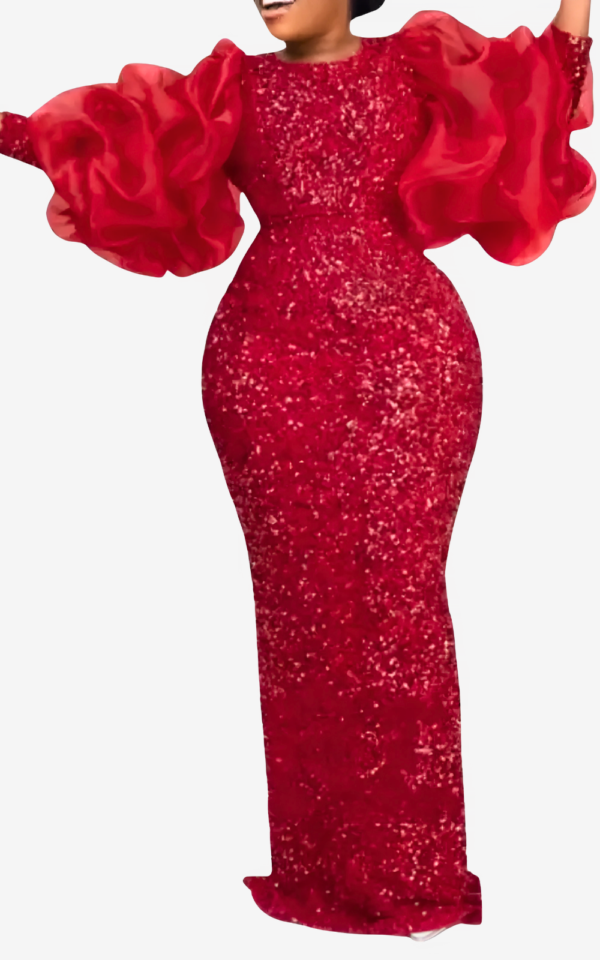 robe-africaine-rouge-paillette-1 Robe Africaine Rouge avec Paillettes pour Femme