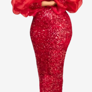Robe Femme à Paillettes, Style Africain, Couleur Rouge