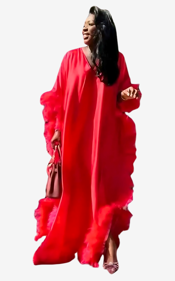 Robe Africaine Femme avec Plumes Élégantes