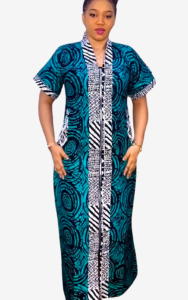 Robe Africaine longue en bleu avec style Boubou