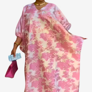 Robe Boubou Africaine Rose avec Col V