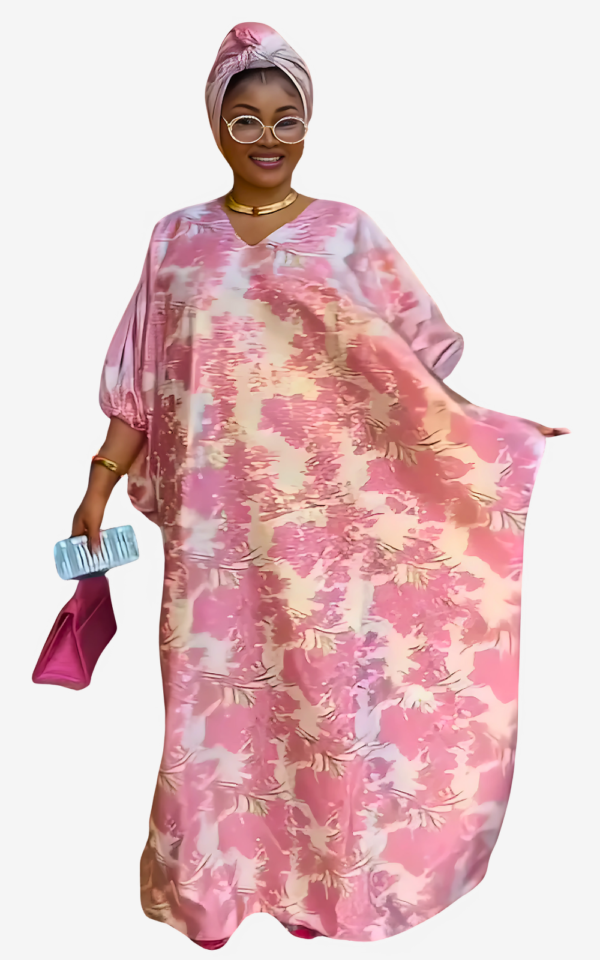 robe-boubou-africaine-rose-col-v-1 Robe Boubou Africaine Rose avec Col V