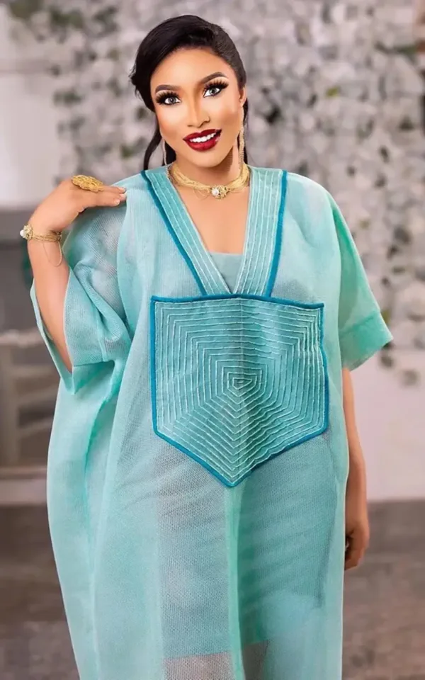 robe-de-soiree-africaine-bleu-col-v-1 Robe de Soirée Africaine Bleu Col V
