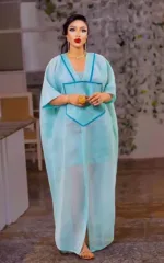 Robe Africaine Femme en bleu avec col en V élégant